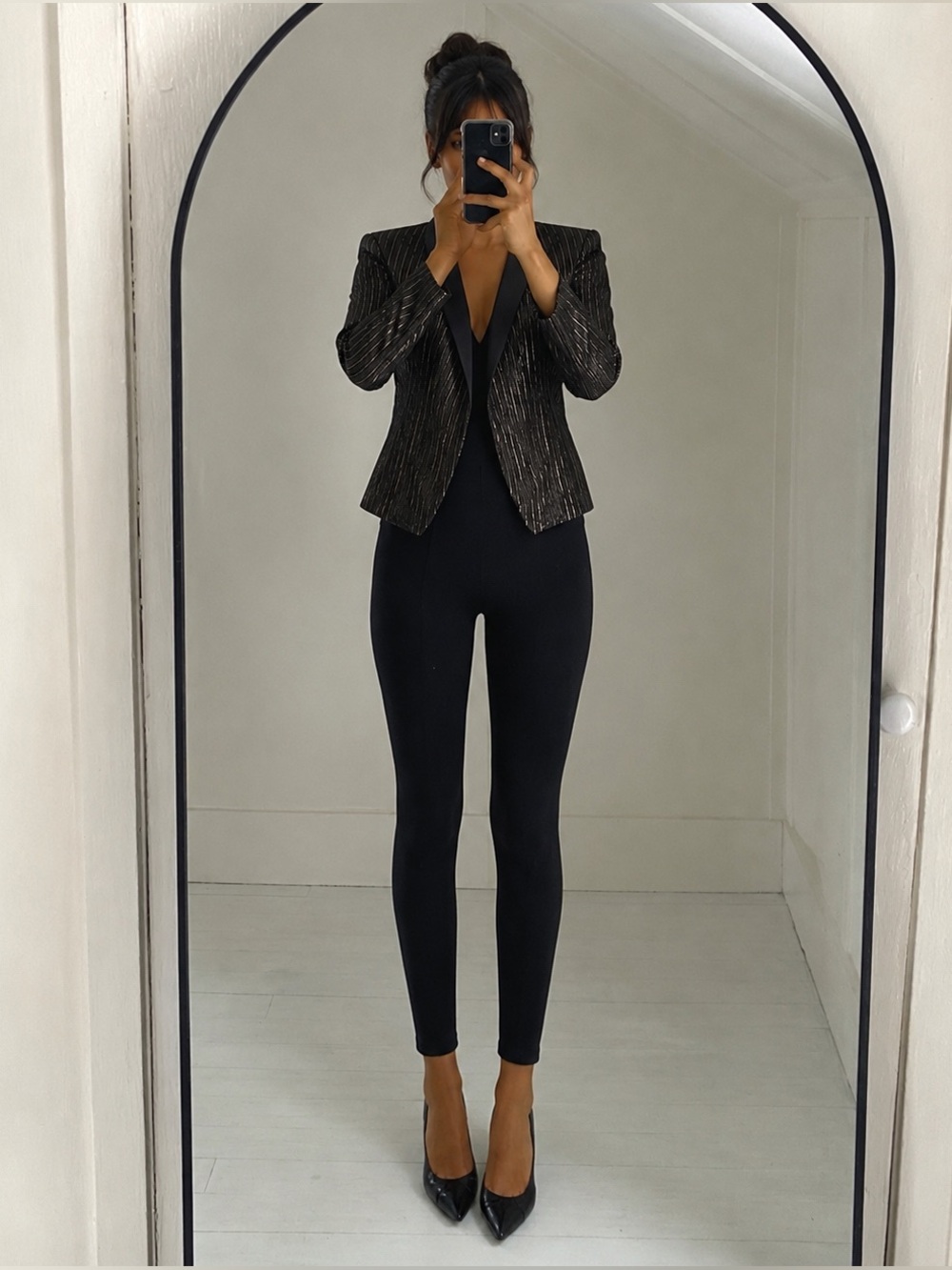 Rare Topshop x Kate Moss Metallic Tuxedo Blazer Black Gold Size 4